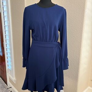 Navy Blue Faux Wrap Dress